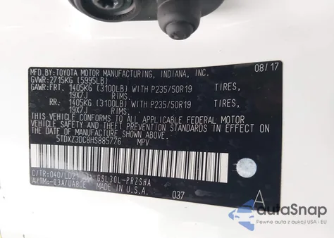 2017 Toyota Sienna Se 8 Passenger z USA, uszkodzony, nr VIN 5TDXZ3DC8HS885776